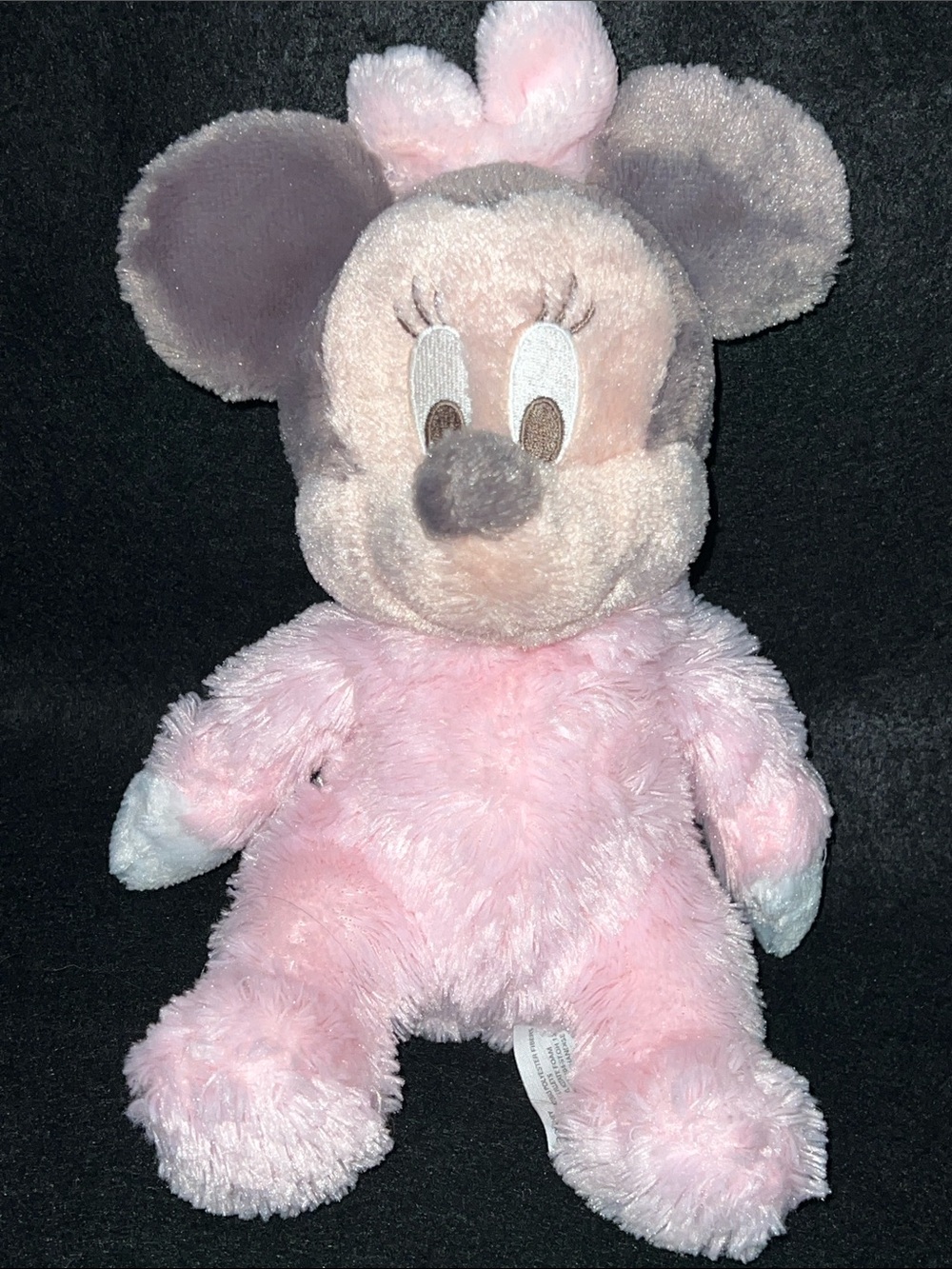 Disney Parks Baby Minnie Mouse Pastel Pink Gray Plush Rattle Chime Toy